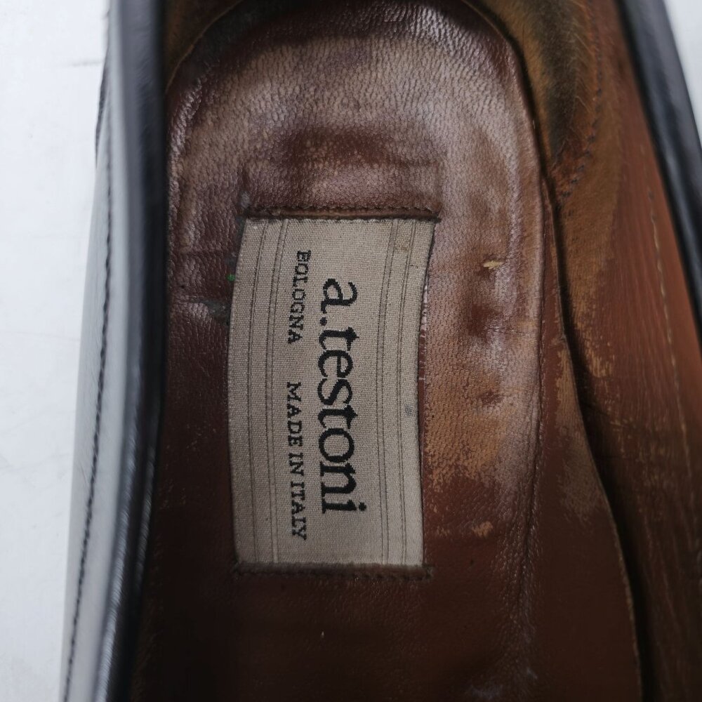A. Testoni Mens Black Leather Bit Loafers Size 8.5 Italian Dress Shoes Classic V - Picture 8 of 12